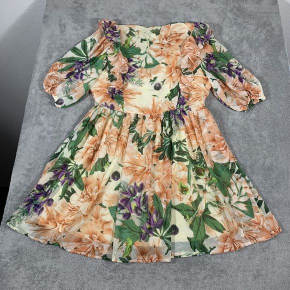 H&M Floral Ruffle Colorful Fit & Flare Dress Size Small Women’s - Picture 8 of 16